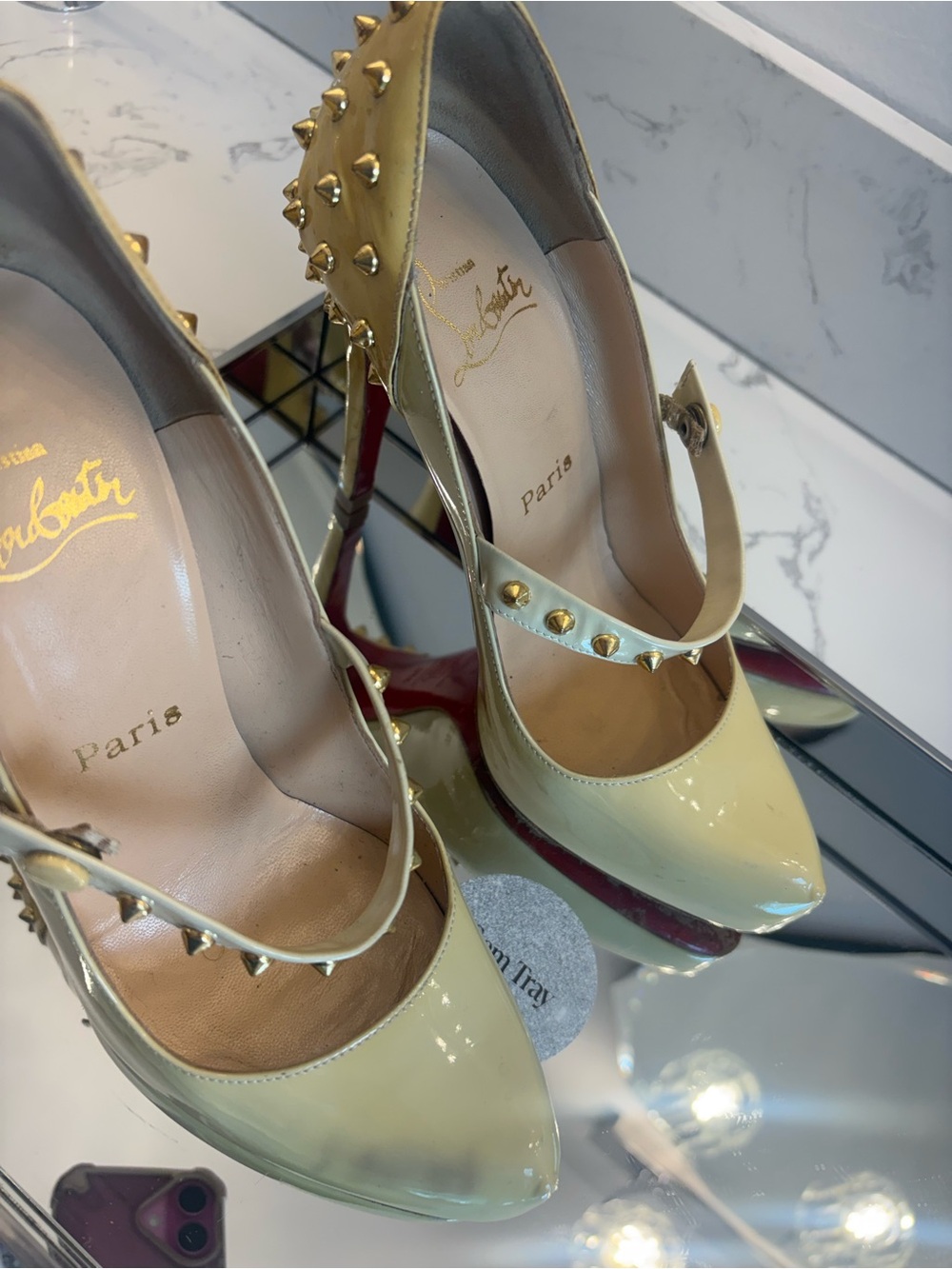 Christian Louboutin Studded pastel yellow Patent Heel